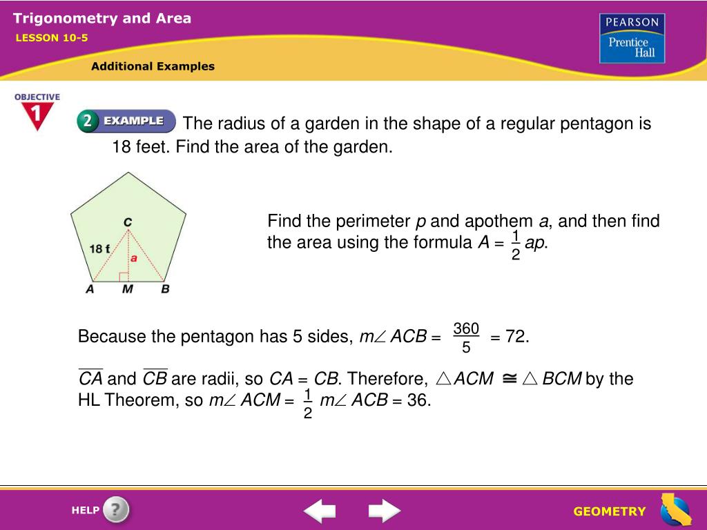 PPT Find the area of a regular polygon with 10 sides and side length