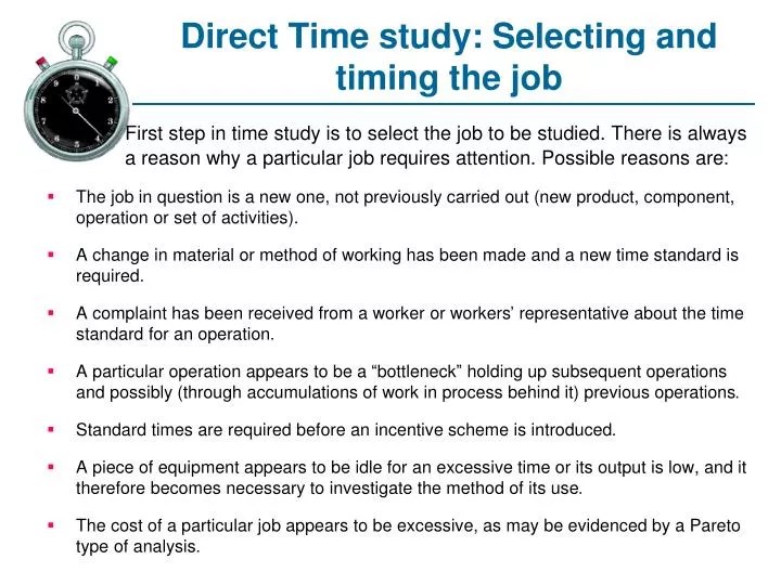 PPT Direct Time study Selecting and timing the job PowerPoint