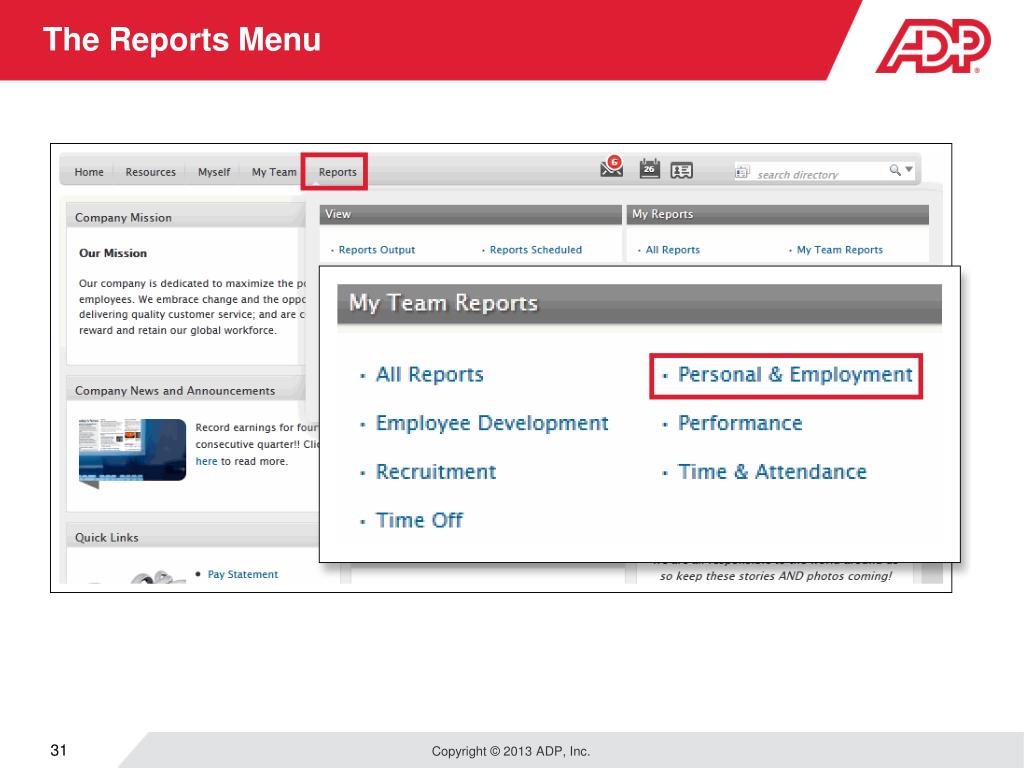 ADP Workforce Now Quick Reference to Employee Self Service