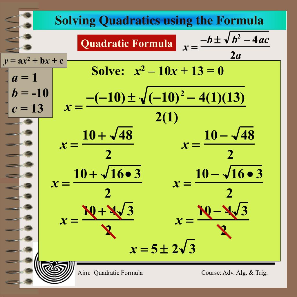 PPT Aim What is the quadratic formula and how do we use it