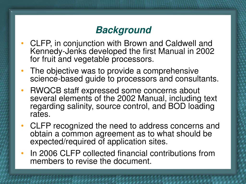 PPT Land Application of Food Process/Rinse Water PowerPoint