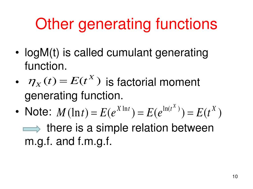 PPT MOMENT GENERATING FUNCTION AND STATISTICAL DISTRIBUTIONS