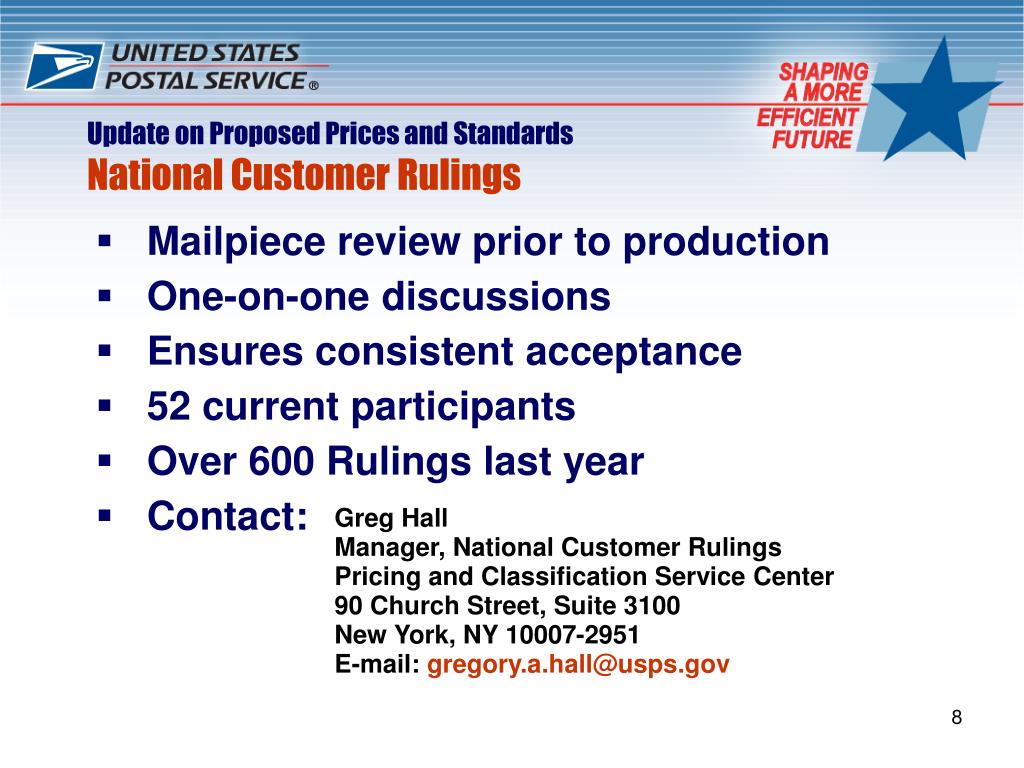 PPT Update on Proposed Prices and Standards Mailers’ Technical