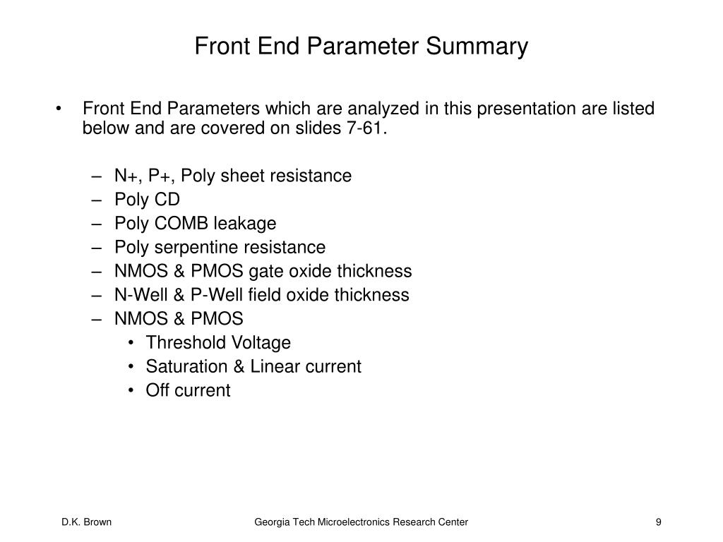 PPT 1um CMOS Process Baseline Electrical Test Summary PowerPoint