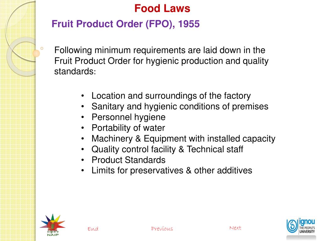 PPT Food Laws (PFA, FPO, MMPO, Agmark , BIS & FSSAI) PowerPoint Presentation ID6740787
