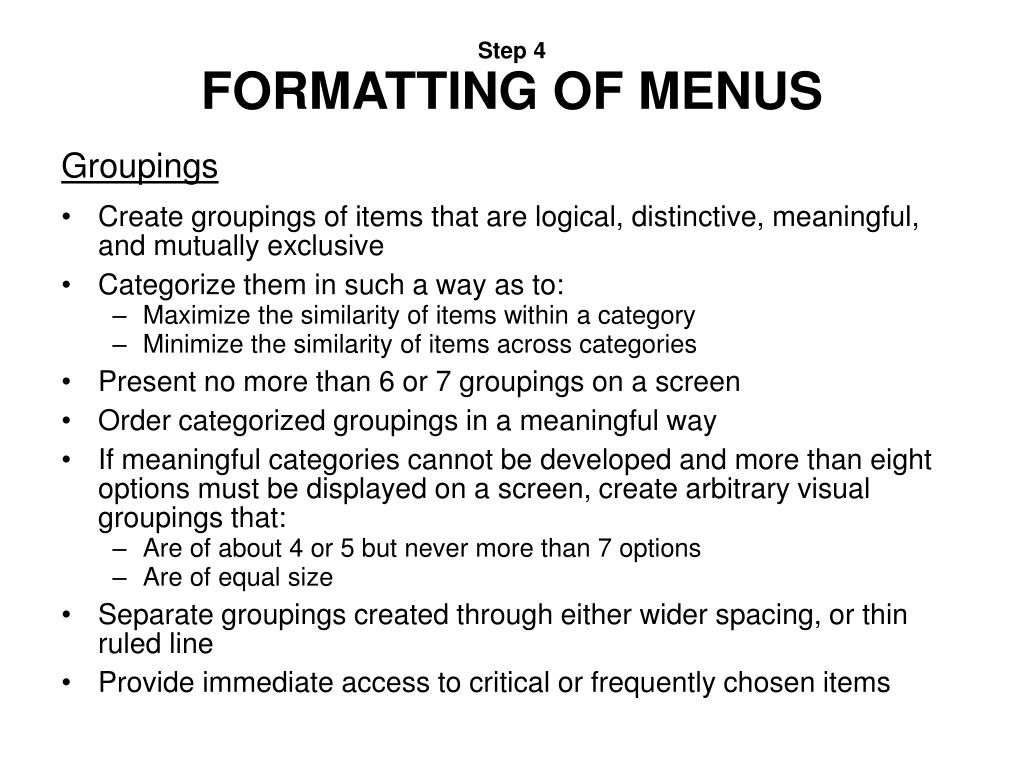 PPT Step 4 DEVELOP SYSTEM MENUS & NAVIGATION SCHEMES PowerPoint