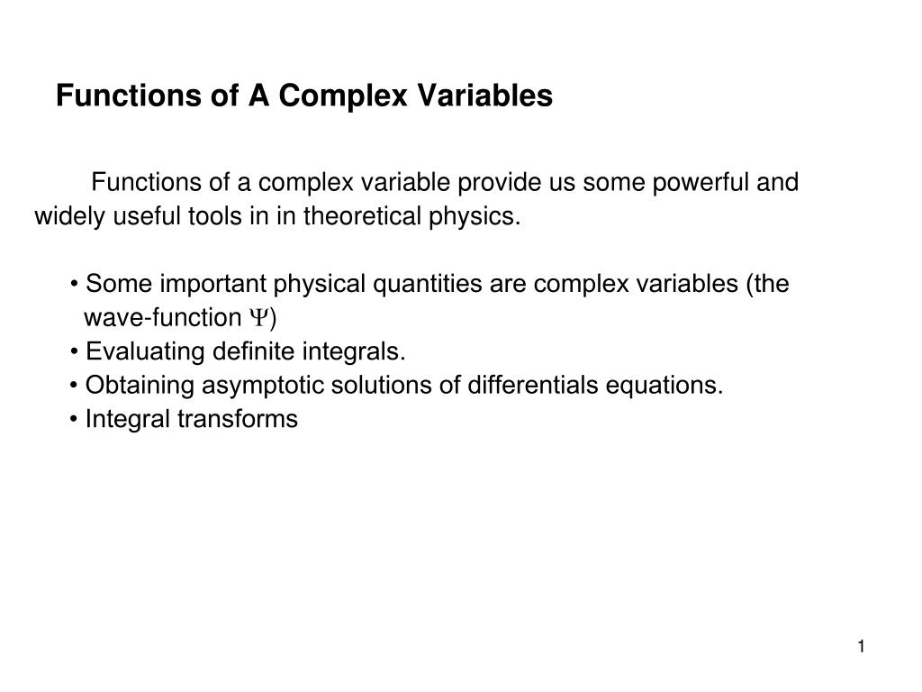 PPT Functions of A Complex Variables PowerPoint Presentation, free