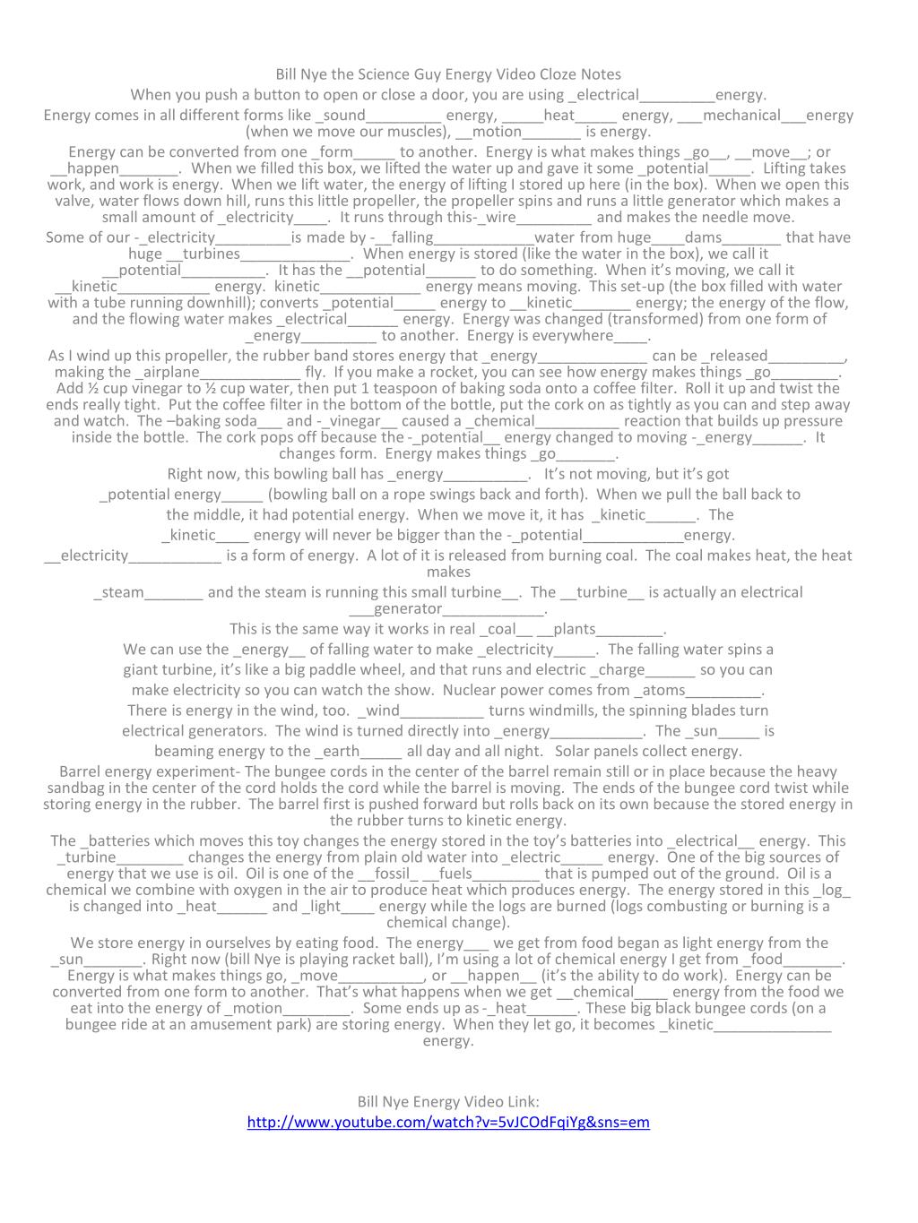PPT Bill Nye the Science Guy Energy Video Cloze Notes PowerPoint