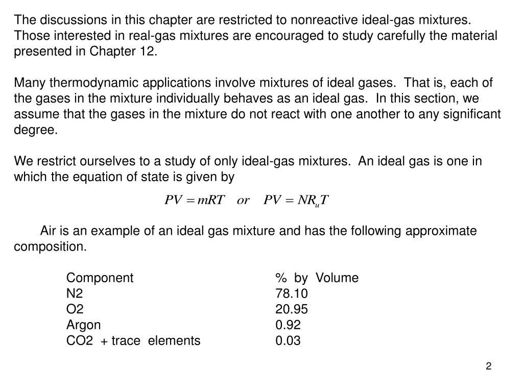 PPT Air is an example of an ideal gas mixture and has the following