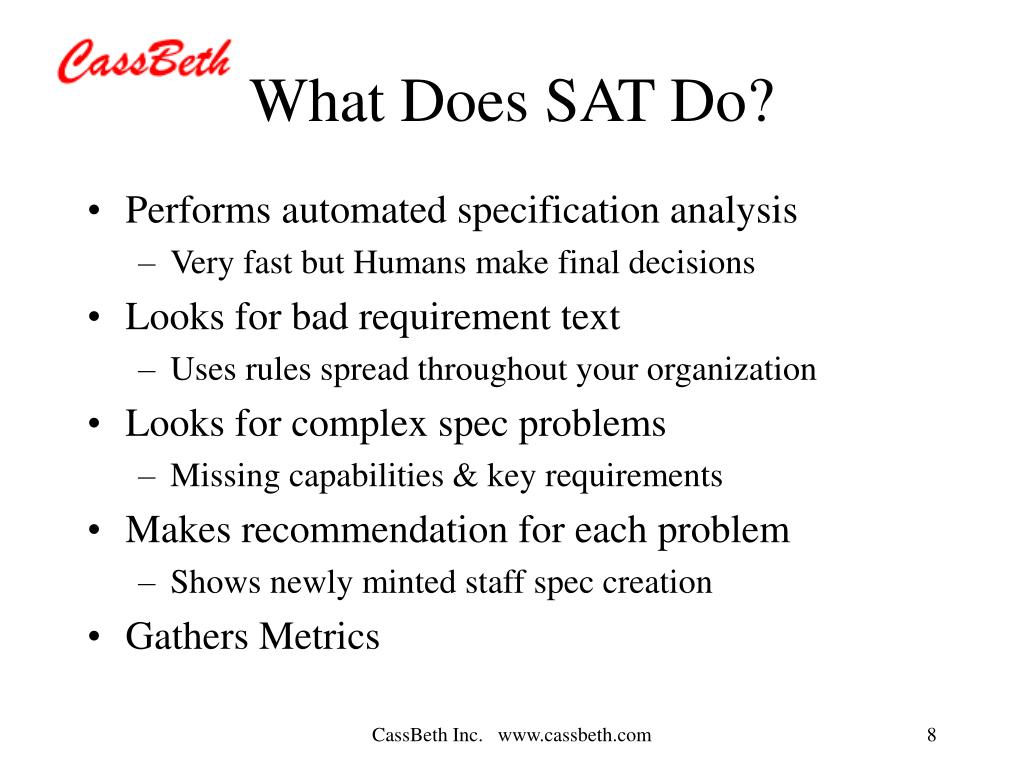 PPT Specification Analysis Tool (SAT) Overview PowerPoint