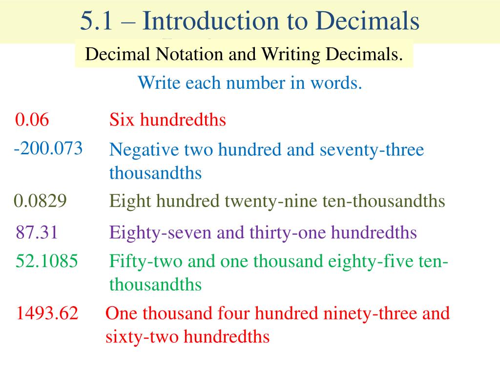 PPT 5.1 Introduction to Decimals PowerPoint Presentation, free