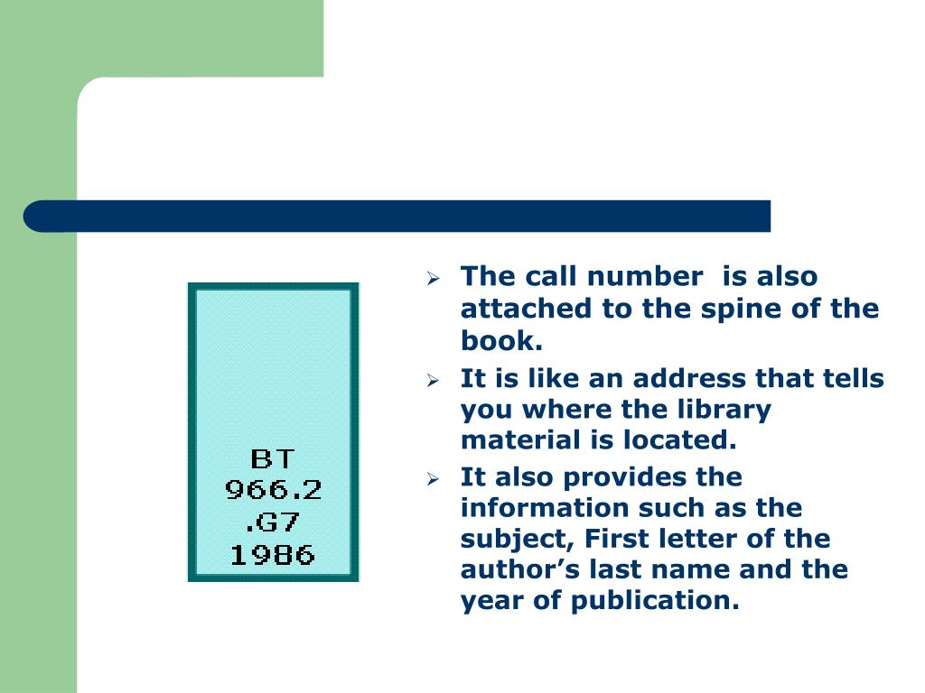 PPT AN INTRODUCTION TO UNDERSTANDING LIBRARY CALL NUMBERS PowerPoint