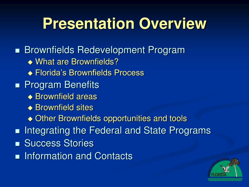 PPT FLORIDA’S BROWNFIELDS REDEVELOPMENT PROGRAM PowerPoint