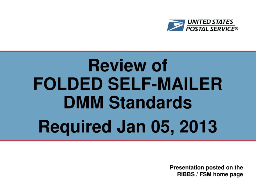 PPT Review of FOLDED SELFMAILER DMM Standards Required Jan 05, 2013