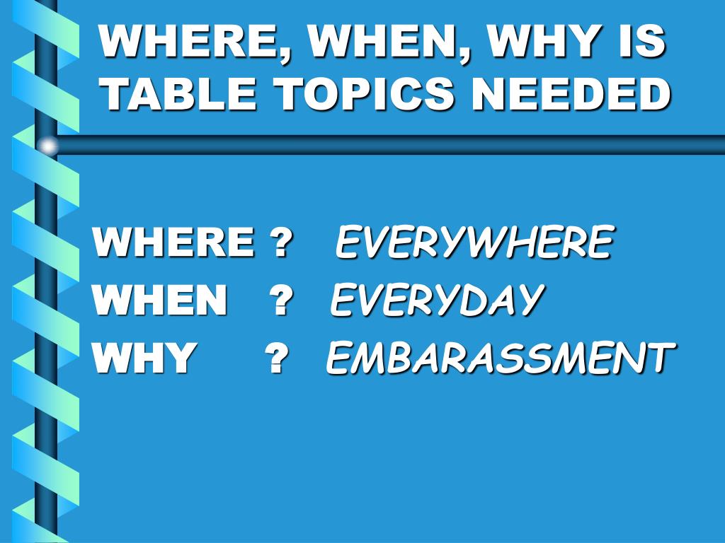 PPT TABLE TOPICS EDUCATIONAL SESSION PowerPoint Presentation, free