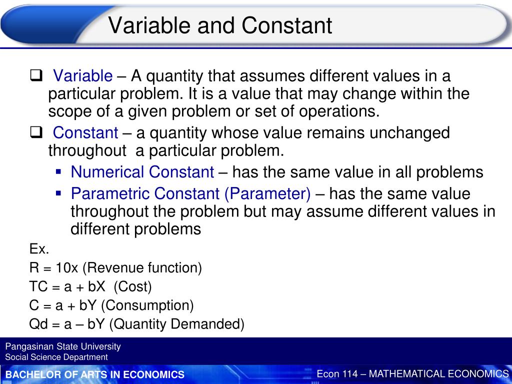 PPT CHAPTER 1 INTRODUCTION TO MATHEMATICAL ECONOMICS 2 nd Semester, S