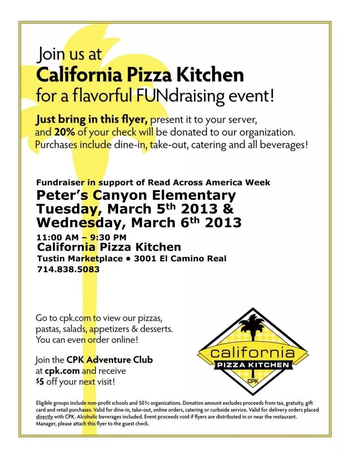 PPT California Pizza Kitchen Tustin Marketplace • 3001 El Camino Real
