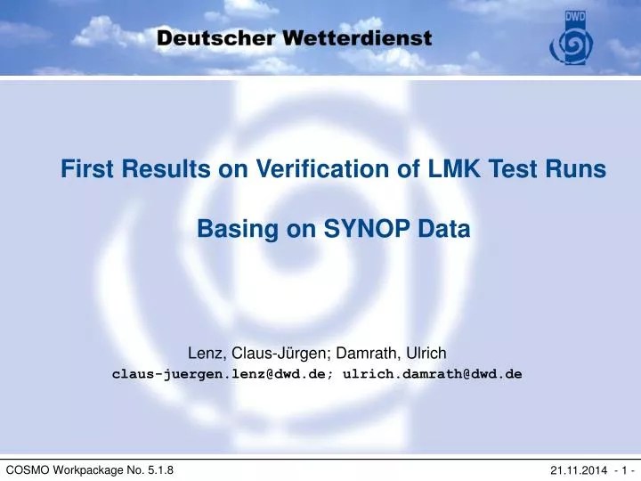 PPT First Results on Verification of LMK Test Runs Basing on SYNOP
