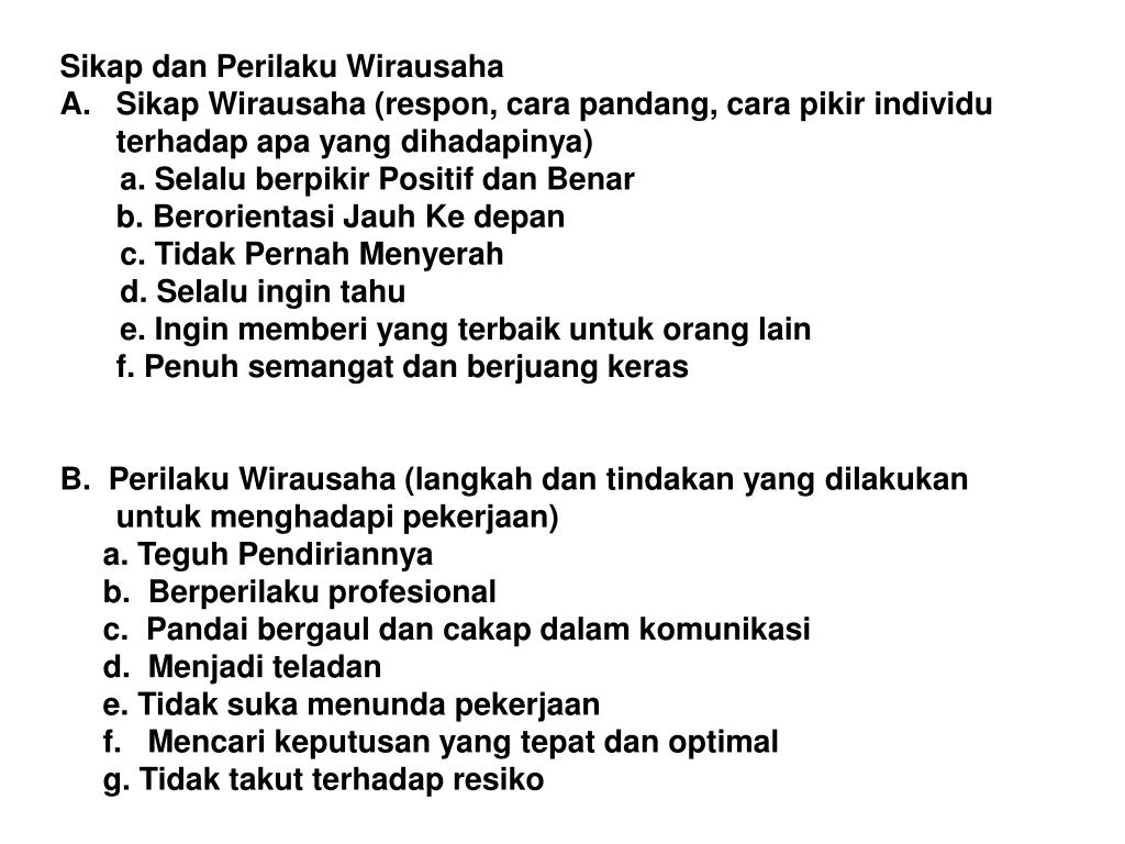 PPT MENGIDENTIFIKASI SIKAP DAN PERILAKU WIRAUSAHAAN Pengertian