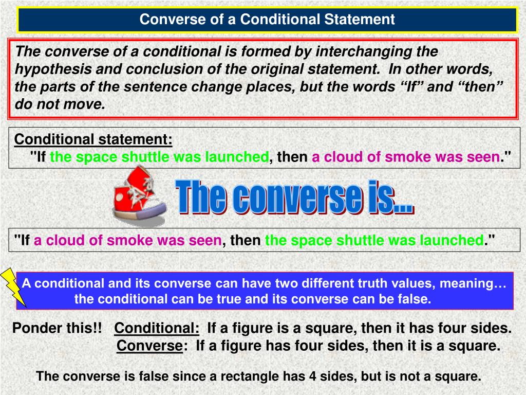 PPT - Objectives: Recognize conditional statements Write converses of