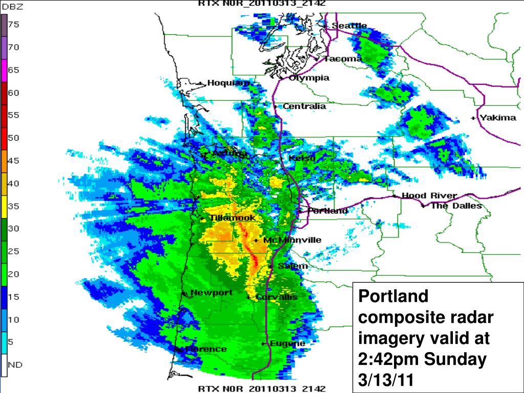 PPT Portland composite radar imagery valid at 209pm Sunday 3/13/11