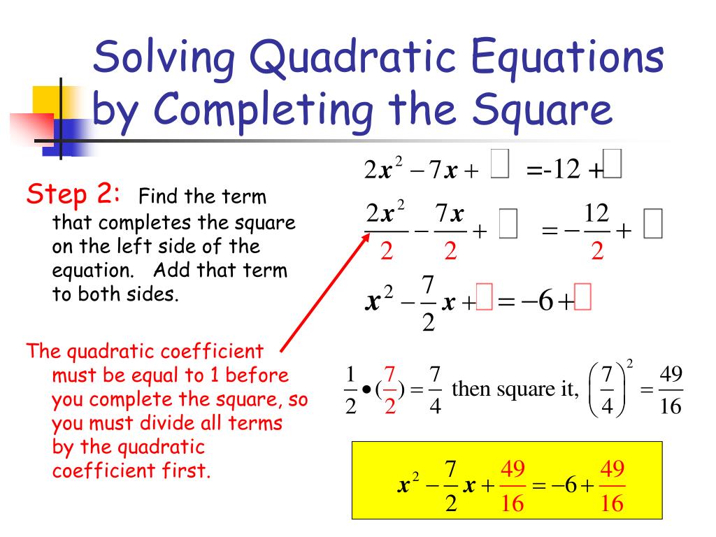 Solve By Completing The Square Steps slideshare