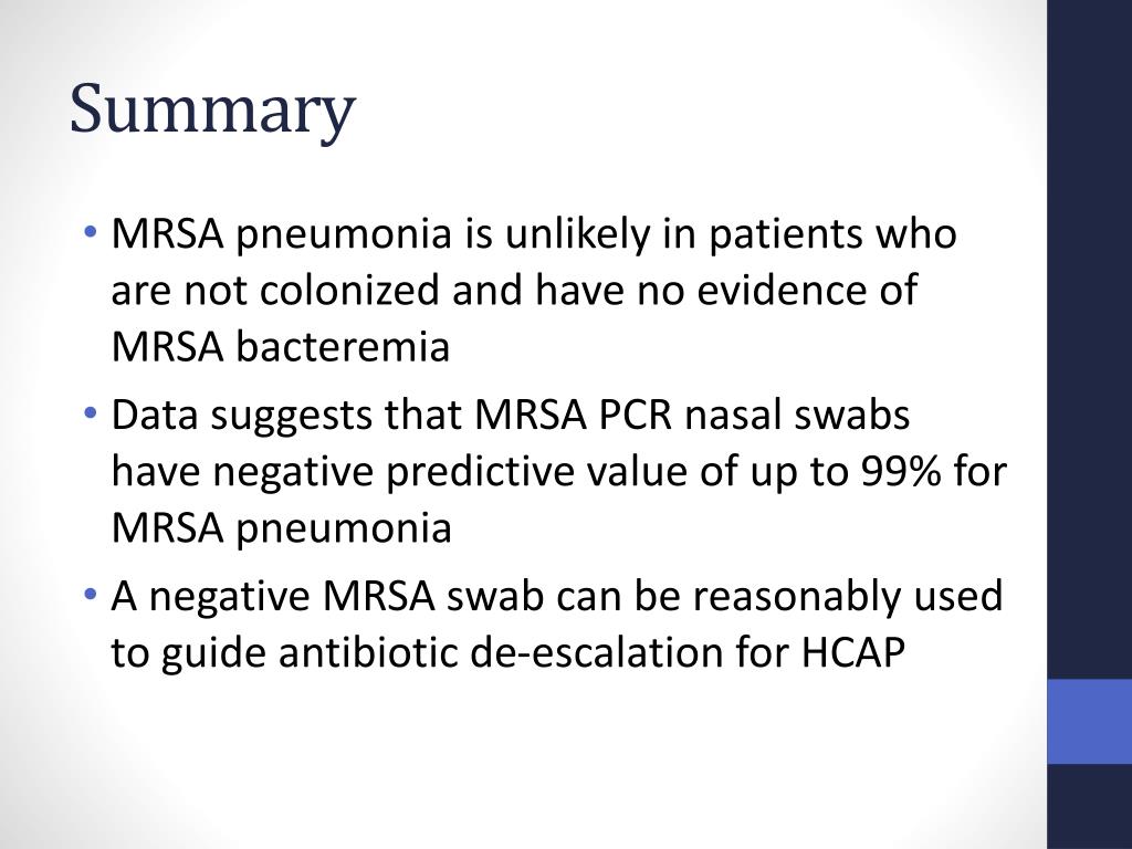 PPT Role of MRSA Swabs for Deescalation of Antibiotics in HCAP