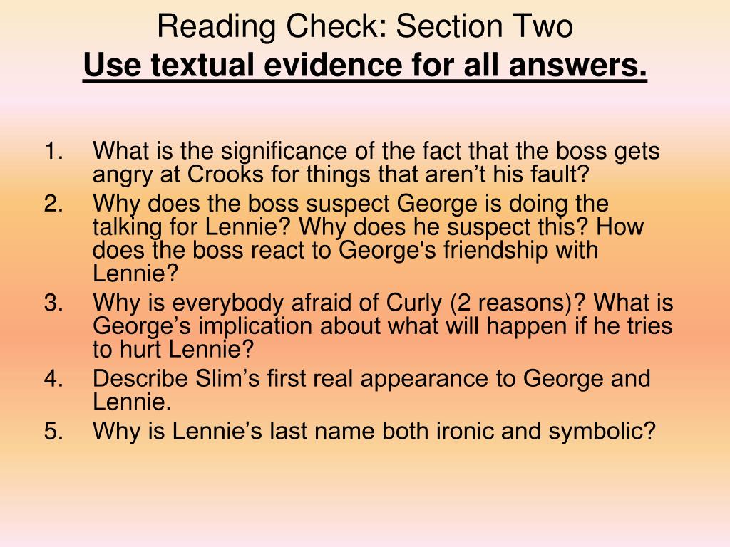 PPT Reading Check Section One Use textual evidence for all answers