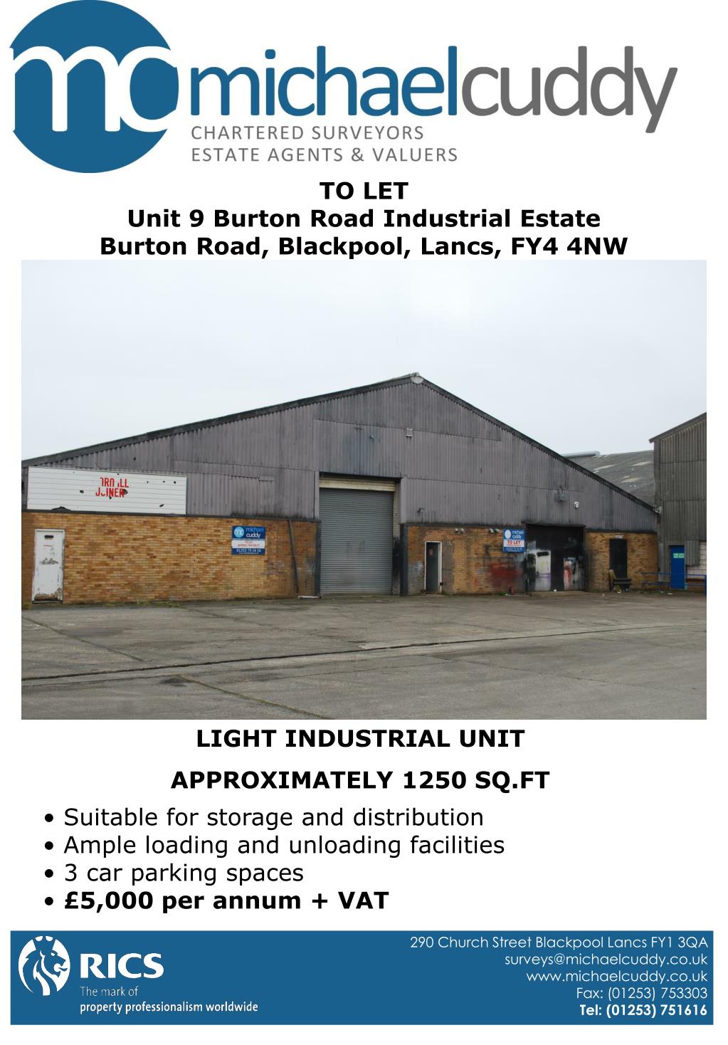 PPT TO LET Unit 9 Burton Road Industrial Estate Burton Road