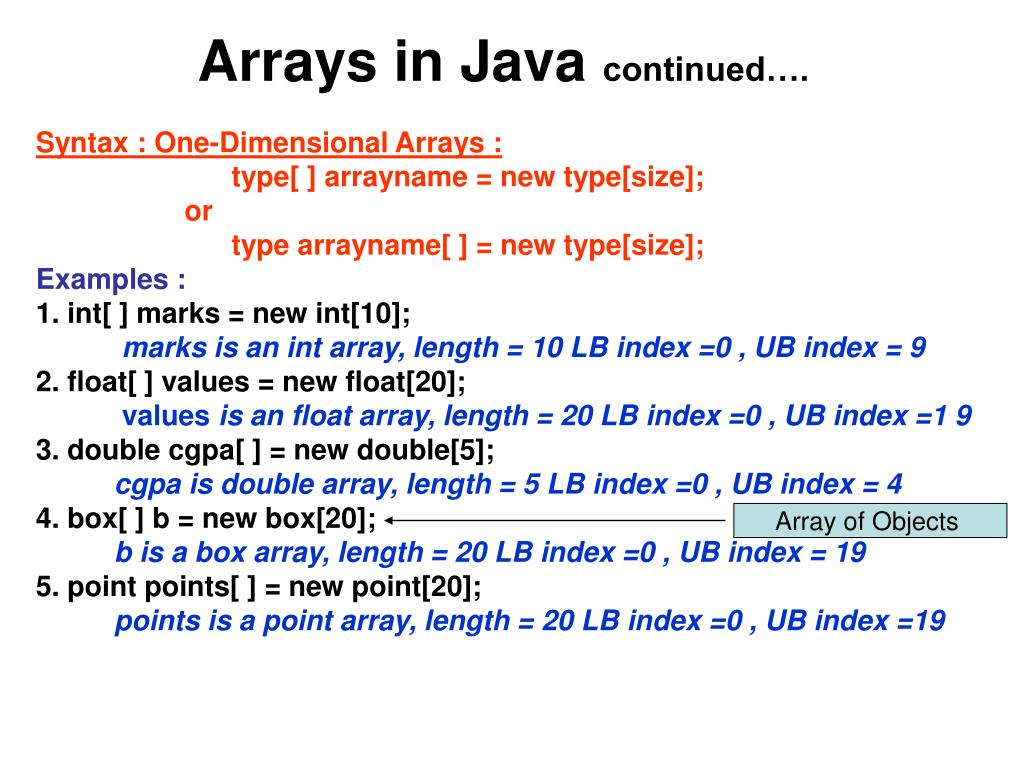 PPT Arrays in Java PowerPoint Presentation, free download ID7069019
