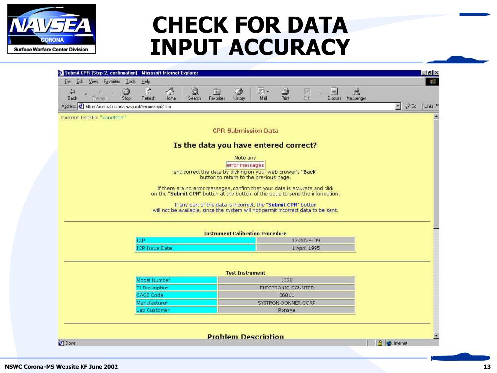 PPT NSWC CoronaMS Website KF June 2002 PowerPoint Presentation, free download ID7075251