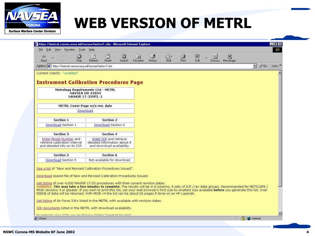 PPT NSWC CoronaMS Website KF June 2002 PowerPoint Presentation, free download ID7075251