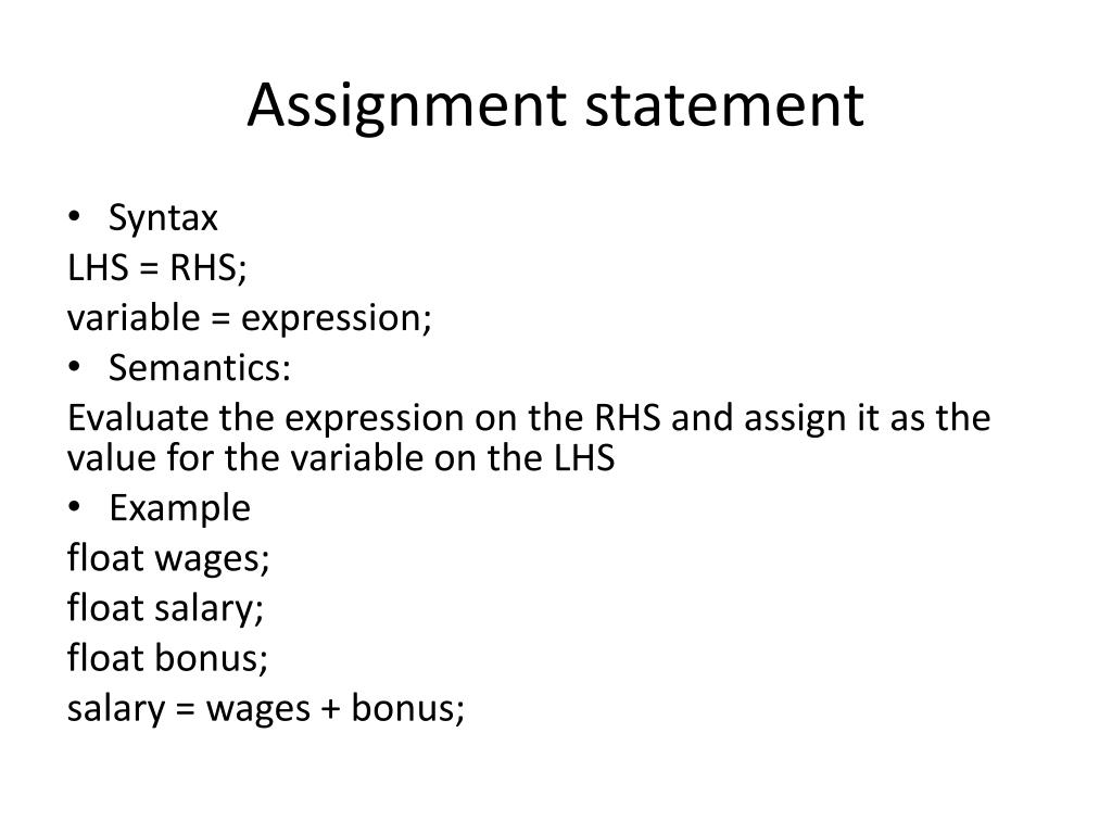 PPT Assignment Statements, Expressions and Variables PowerPoint