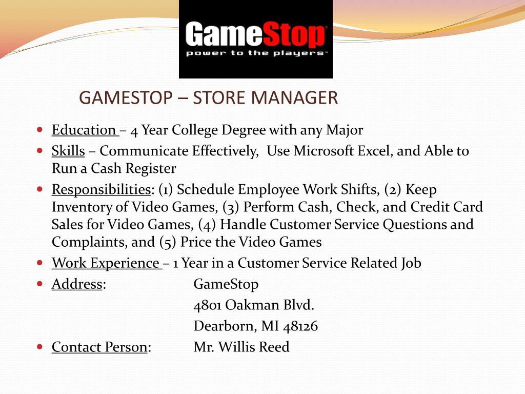 PPT GameStop Store Manager Customer Service Role PowerPoint