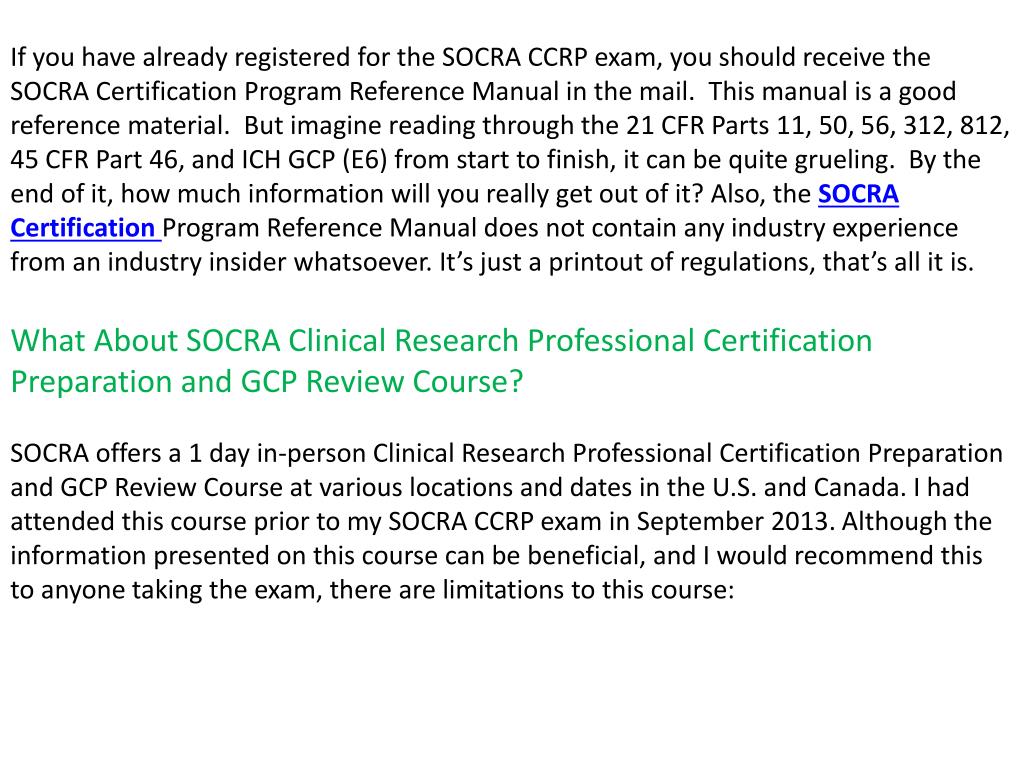 CCRP Certification: Candidate Eligibility Criteria SOCRA