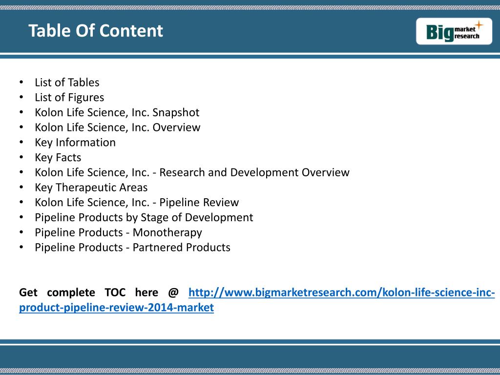 PPT Kolon Life Science, Inc. Product Pipeline Review 2014