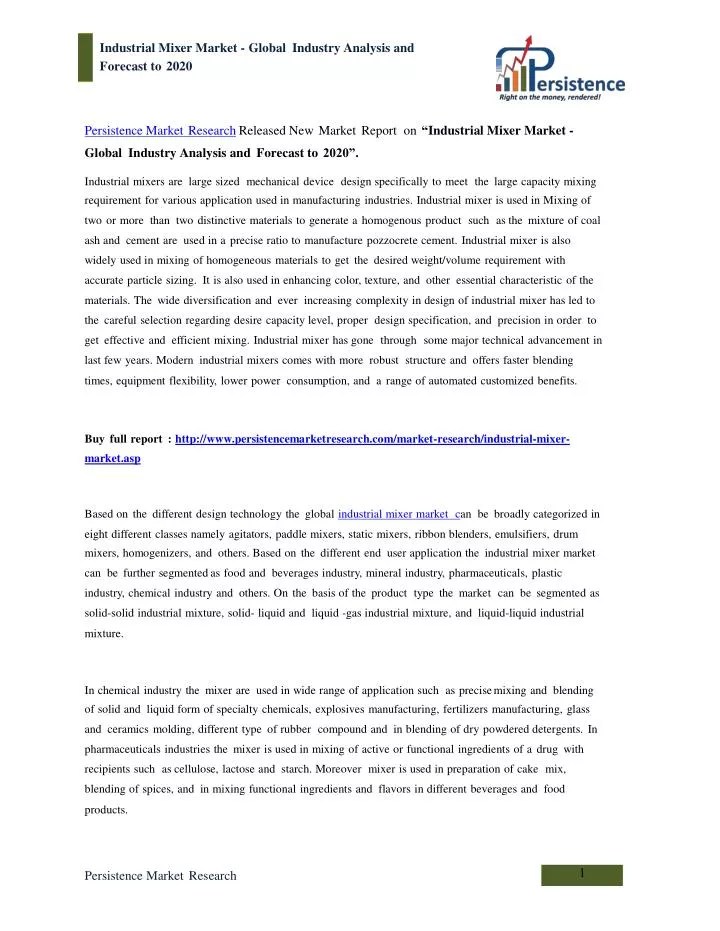 PPT Global Industrial Mixer Market Analysis and Forecast to 2020