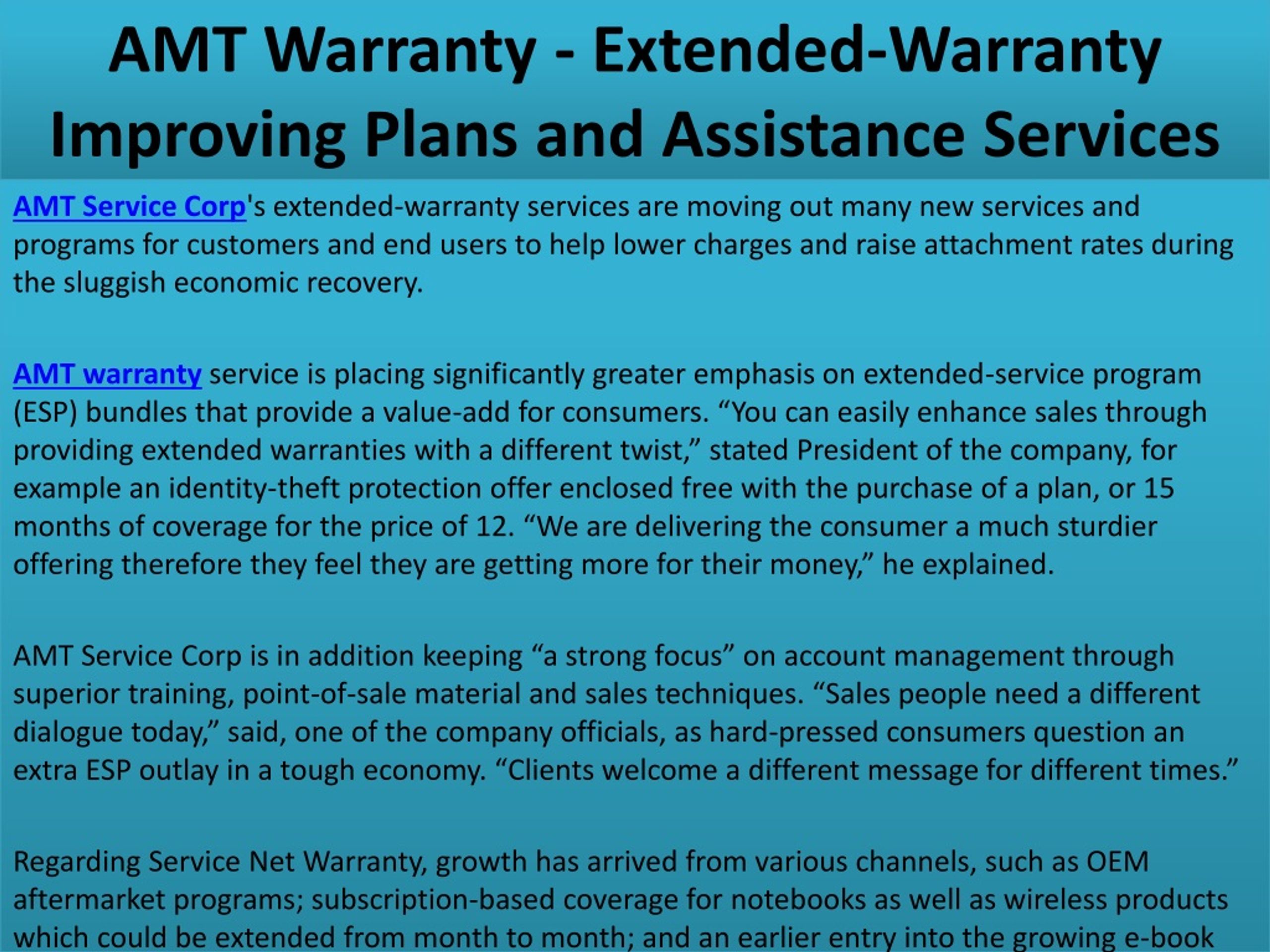 PPT AMT Warranty ExtendedWarranty Improving Plans and Assista PowerPoint Presentation ID