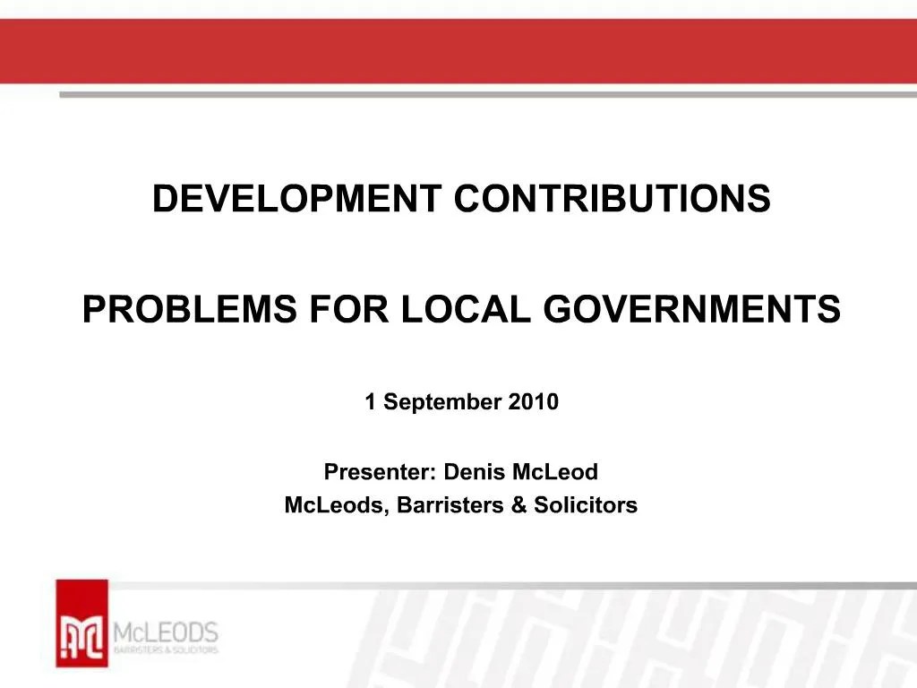 PPT DEVELOPMENT CONTRIBUTIONS PROBLEMS FOR LOCAL GOVERNMENTS 1