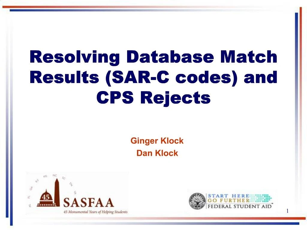 PPT Resolving Database Match Results SARC codes and CPS Rejects