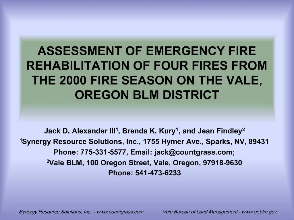 PPT ASSESSMENT OF EMERGENCY FIRE REHABILITATION OF FOUR FIRES FROM