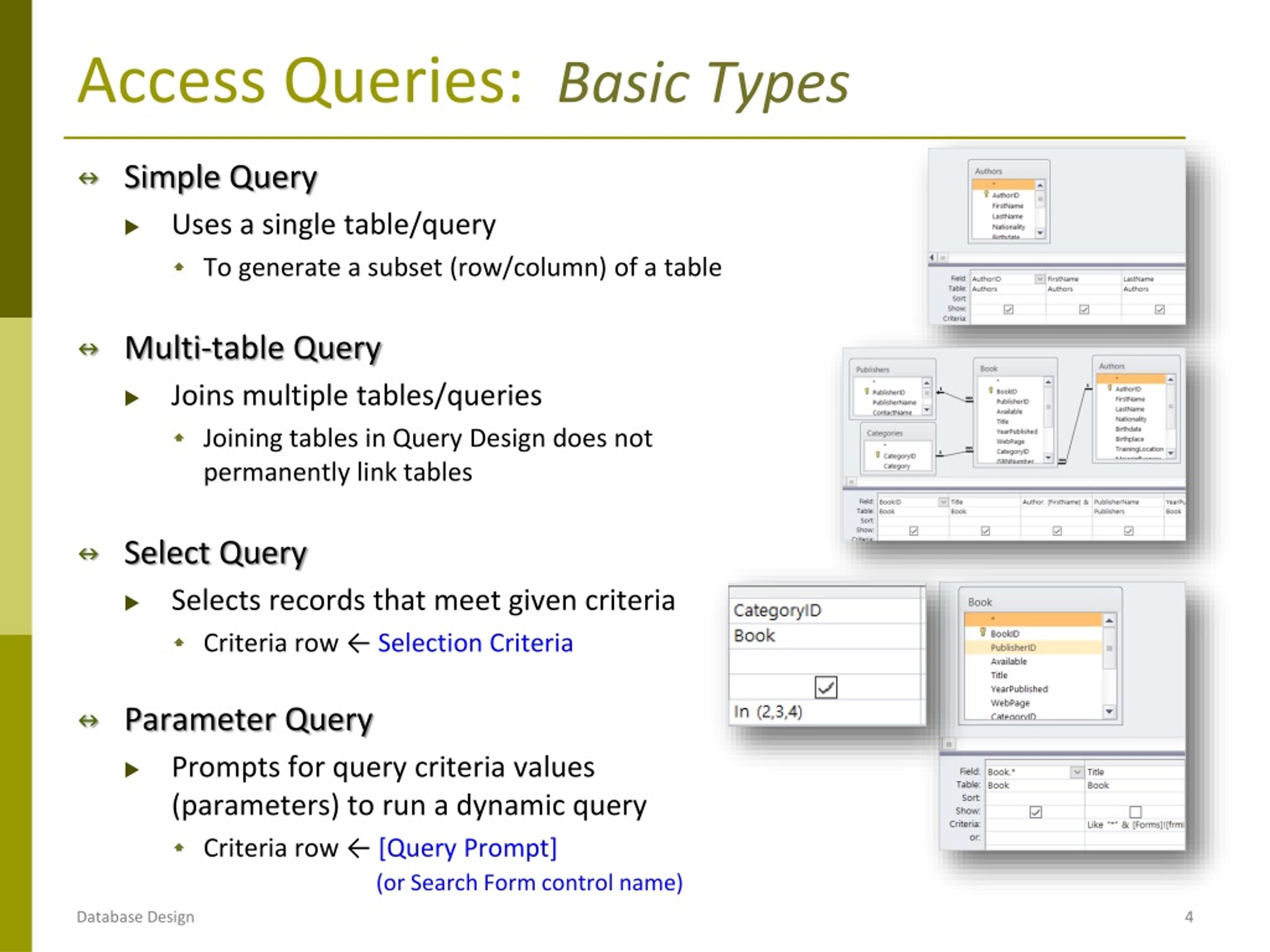 PPT DB Implementation MS Access Queries PowerPoint Presentation