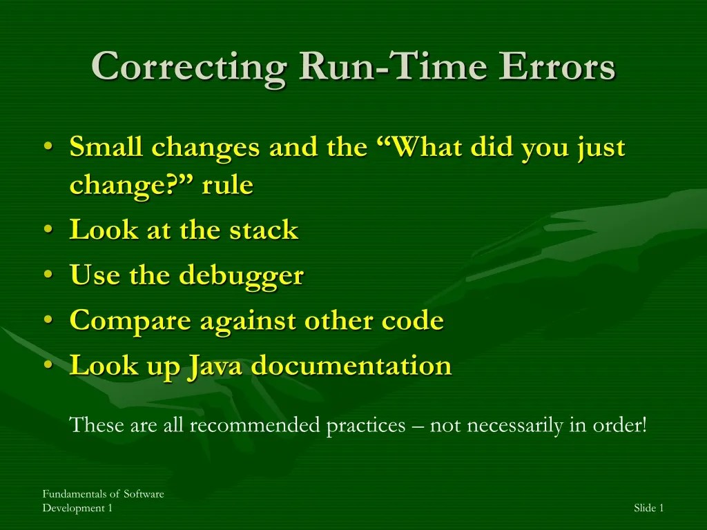 PPT Correcting RunTime Errors PowerPoint Presentation, free download ID452452