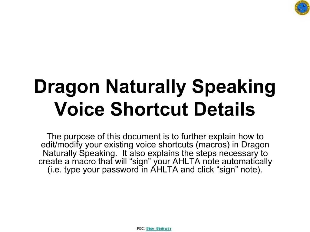 PPT Dragon Naturally Speaking Voice Shortcut Details PowerPoint