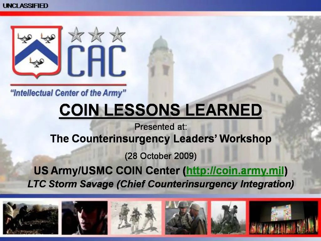 PPT COIN LESSONS LEARNED Presented at The Counterinsurgency Leaders 28 October 2009