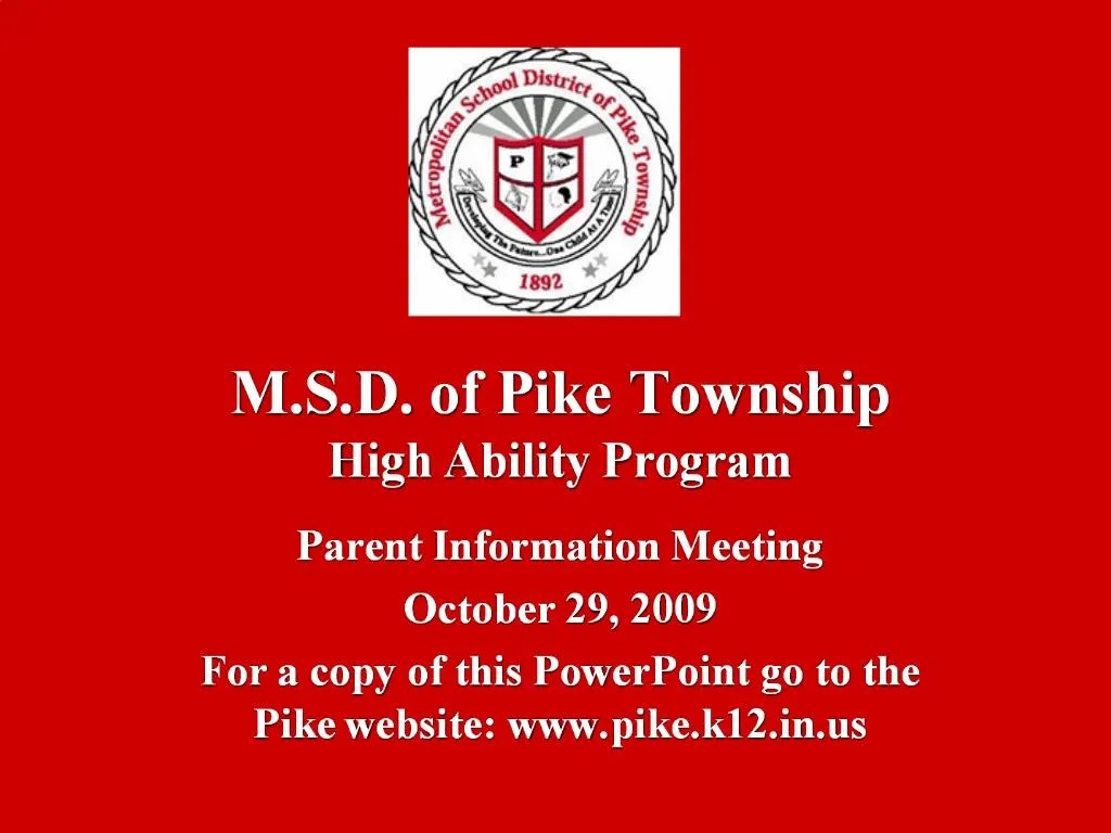 PPT M.S.D. of Pike Township High Ability Program PowerPoint