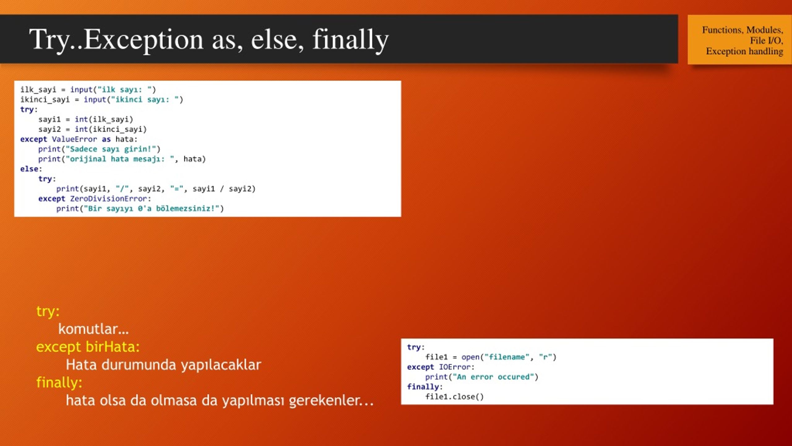 PPT Functions, Modules, Exception handling , File I/O PowerPoint