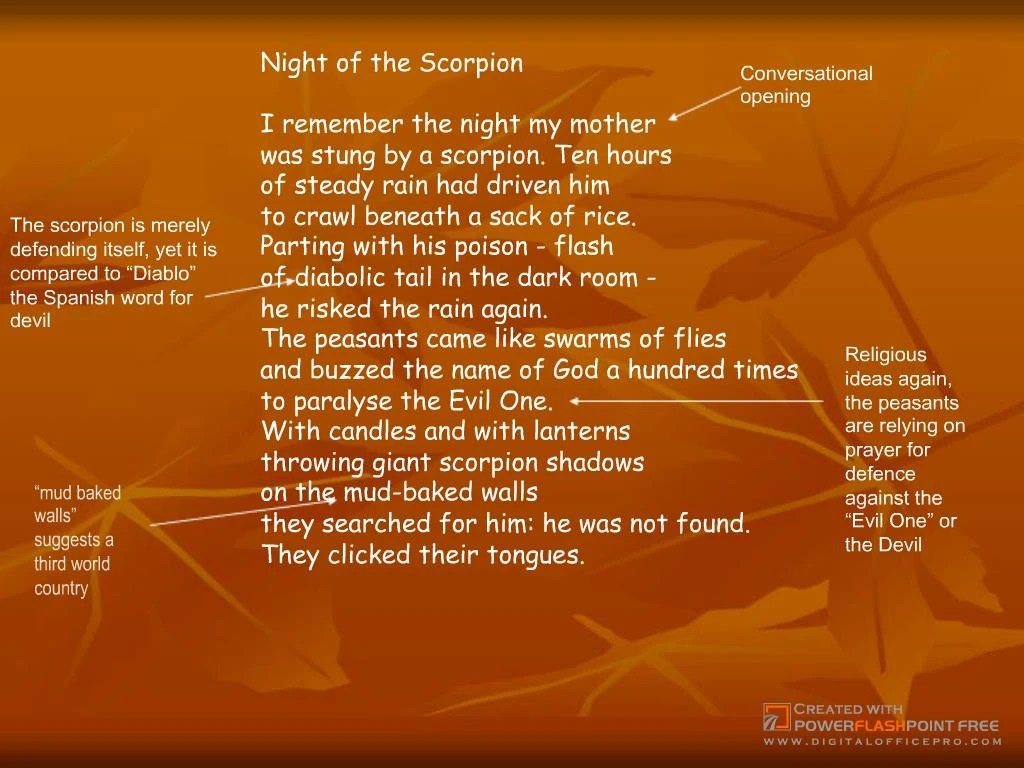 PPT Night of the Scorpion Nissim Ezekiel Slide 1 PowerPoint