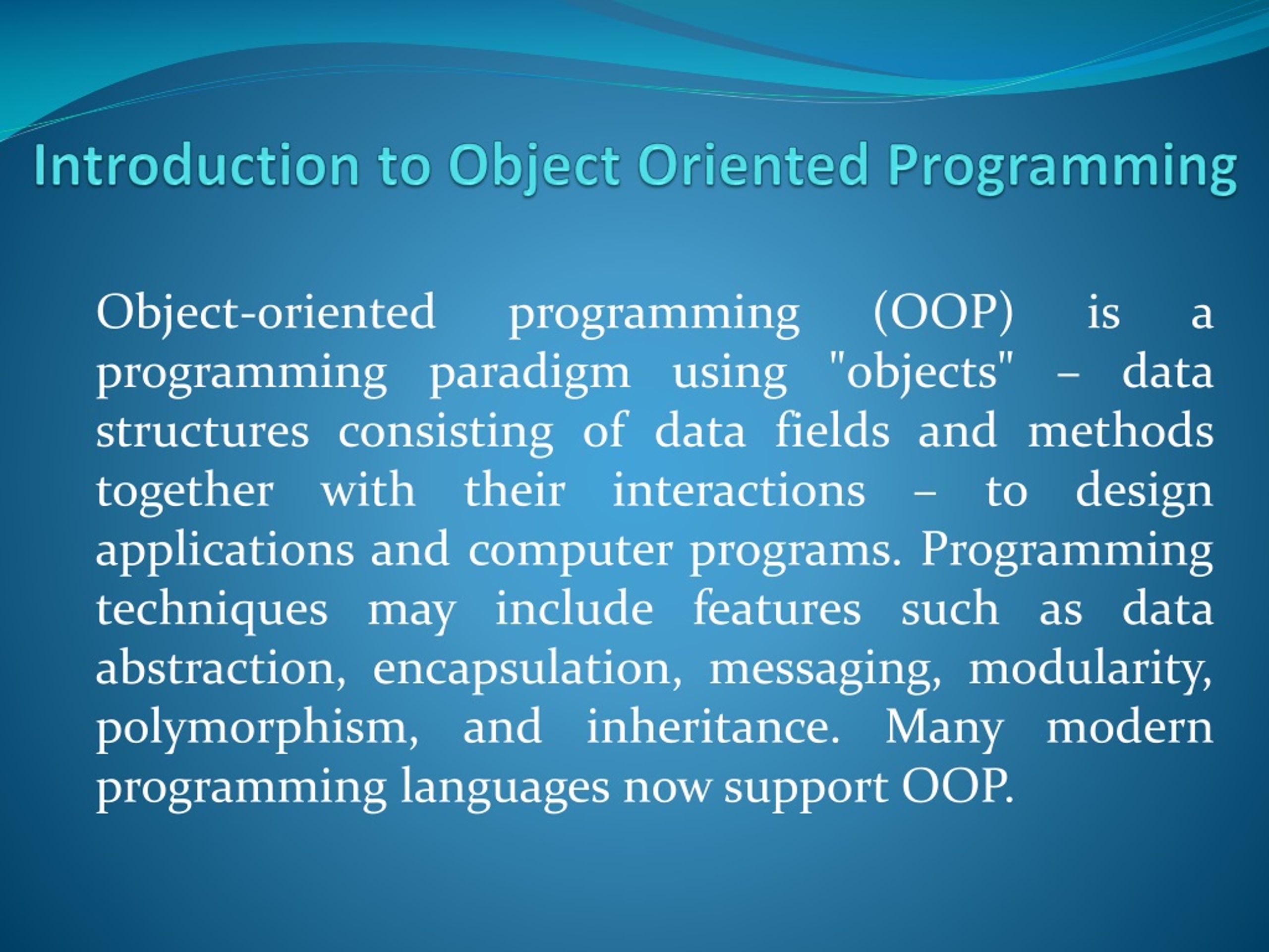 PPT Introduction to Object Oriented Programming PowerPoint Presentation ID577631
