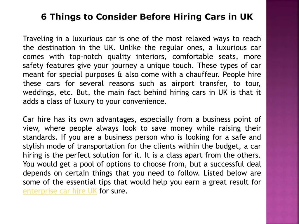 PPT Enterprise Car Hire UK PowerPoint Presentation, free download